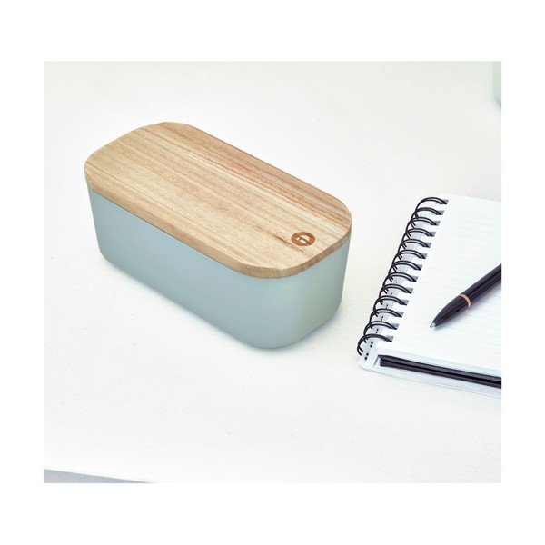 Eco szürke tárolódoboz paulownia fa fedéllel, 9 x 18,3 cm - iDesign-image-1