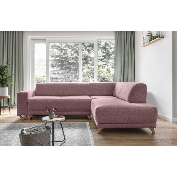Rózsaszín kinyitható-tárolóhelyes sarokkanapé (jobb oldali-L alakú) Classy Sophie – Miuform-image-1