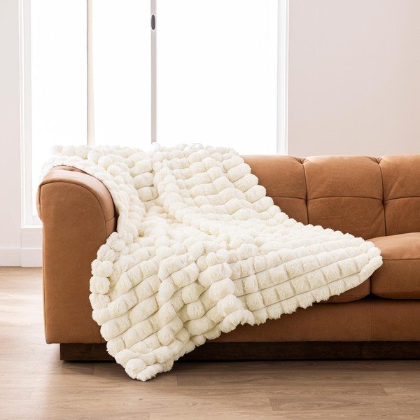 Krémszínű mikroplüss-műszőrme takaró 180x220 cm Igloo – douceur d'intérieur-image-2