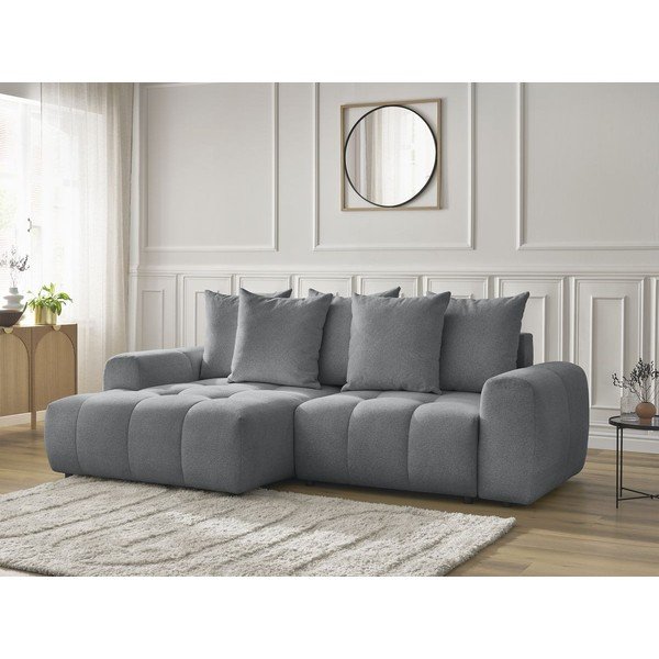 Szürke zsenília kinyitható-tárolóhelyes sarokkanapé (bal oldali-heverő résszel) Roxelane – Bobochic Paris-image-4