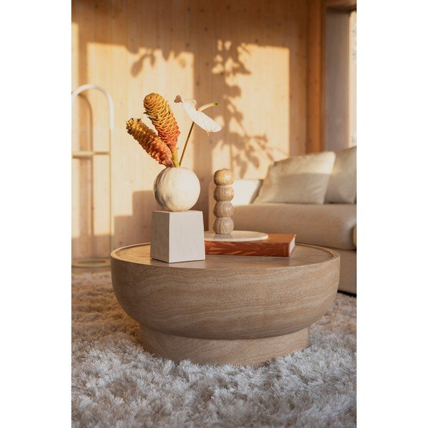 Natúr színű kerek dohányzóasztal kő dekorral ø 80 cm Noble – Zuiver-image-1