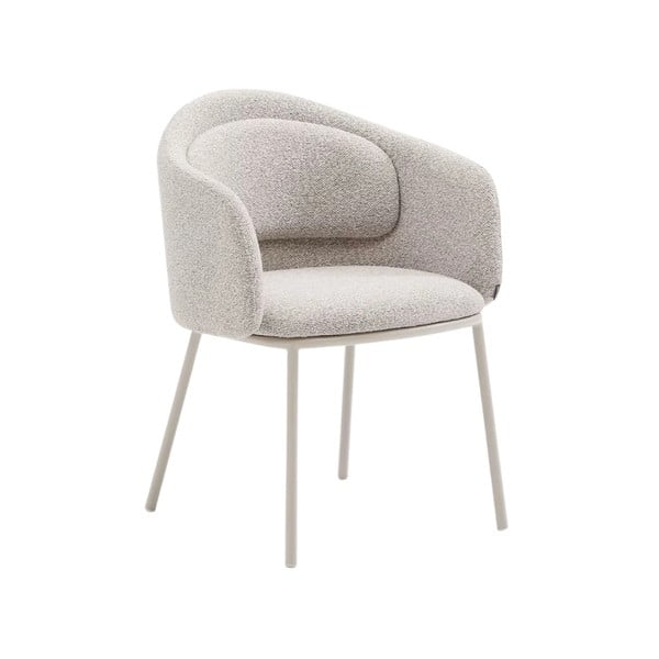 Szürkésbézs kárpitozott karfás étkezőfotel Minda – Kave Home