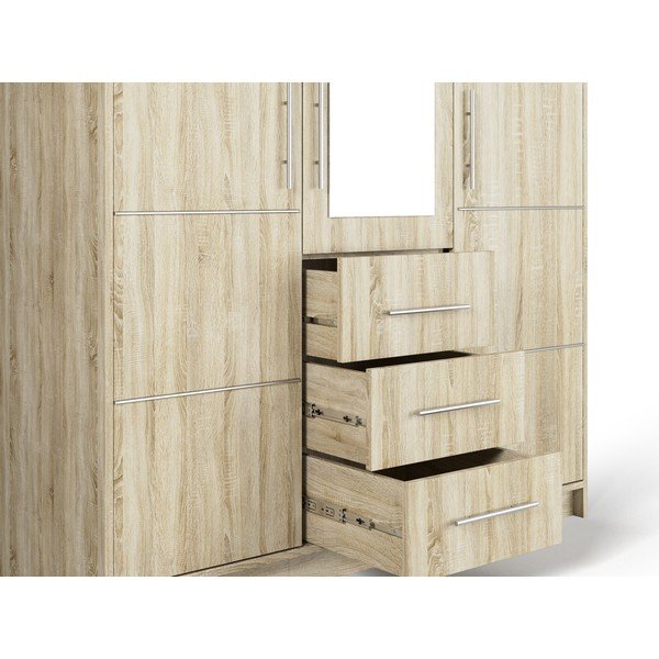 Ruhásszekrény tölgyfa dekorral, tükörrel 147x200 cm Derry - Cosmopolitan Design-image-4