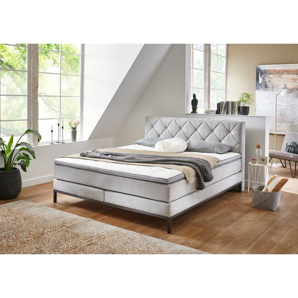 Világosszürke boxspring ágy 180x200 cm Rockaway – Rojaplast-image-1