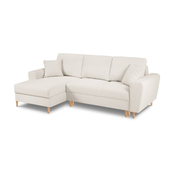Bézs buklé kinyitható tárolóhelyes sarokkanapé (bal oldali-heverő résszel) Kyoto – Cosmopolitan Design-image-1