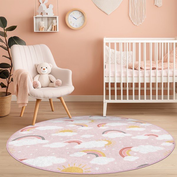 Rózsaszín mosható gyerek szőnyeg ø100 cm Rainbow World – Mila Home-image-3