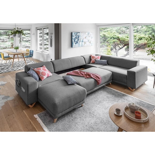 Szürke kinyitható-tárolóhelyes sarokkanapé (jobb oldali-U alakú) Classy Sophie – Miuform-image-4