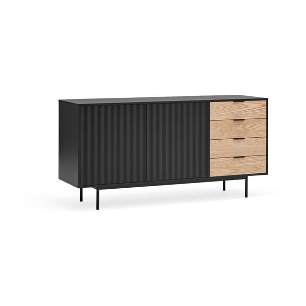 Fekete-natúr színű alacsony komód tölgyfa dekorral 159x80 cm Sierra – Teulat-image-3