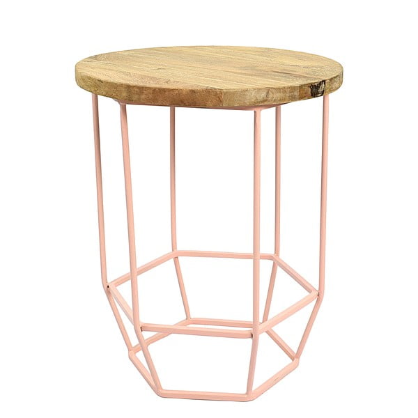 Hexa Blush Mini rózsaszín tárolóasztal levehető mangófa lappal, ø 45 cm - HF Living