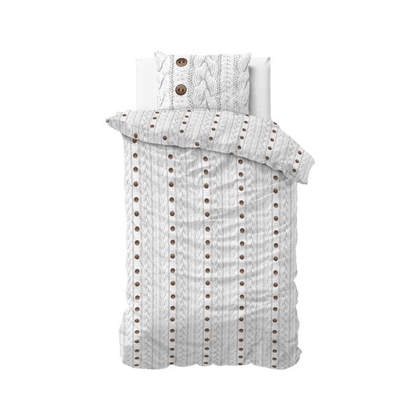 Knit Buttons fehér egyszemélyes flanel ágyneműhuzat, 140 x 220 cm - Dreamhouse