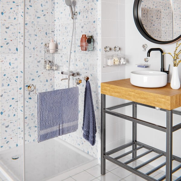 Ezüstszínű öntapadós fém akasztó szett 4 db-os Bestlock Bath – Compactor-image-1