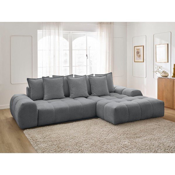 Sötétszürke zsenília kinyitható-tárolóhelyes sarokkanapé (jobb oldali-heverő résszel) Everest – Bobochic Paris-image-1