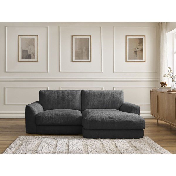 Fekete zsenília sarokkanapé (jobb oldali-heverő résszel) Leonore – Bobochic Paris-image-1