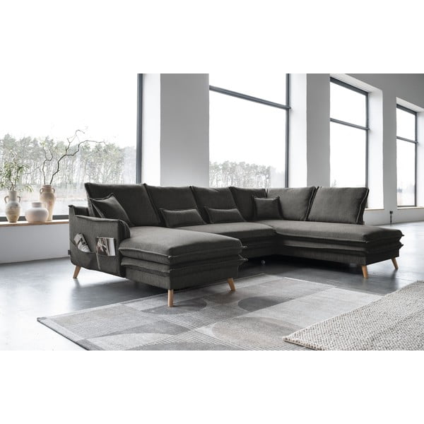 Sötétszürke kinyitható sarokkanapé (jobb oldali-U alakú) Charming Charlie – Miuform-image-3