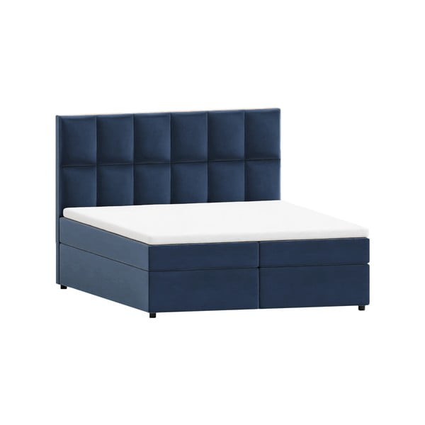 Sötétkék ágyneműtartós boxspring ágy 180x200 cm Flip – Ropez