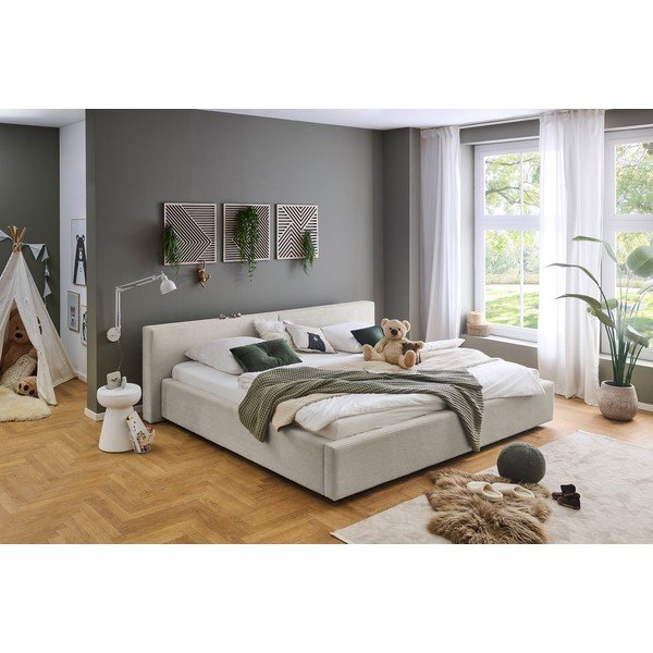 Bézs kárpitozott ágyneműtartós franciaágy ágyráccsal 200x240 cm Cube – Meise Möbel-image-4