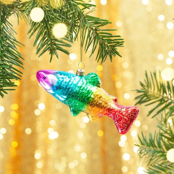 Üveg kézzel készített karácsonyfadísz 7 cm Rainbow Trout – Sass & Belle-image-1