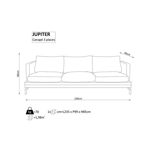 Jupiter fekete 3 személyes kanapé - Windsor & Co. Sofas-image-4