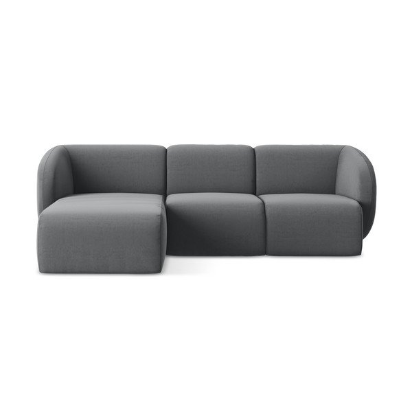 Szürke bársony sarokkanapé (bal oldali-heverő résszel) Lani – Makamii