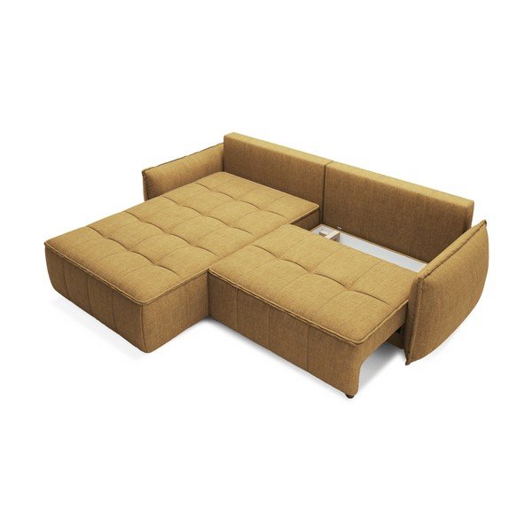 Sárga bársony kinyitható-tárolóhelyes sarokkanapé (bal oldali-heverő résszel) Campo – ELTAP-image-2