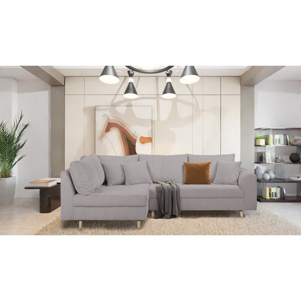 Szürke kordbársony sarokkanapé (bal oldali) Ariella – Ropez-image-1