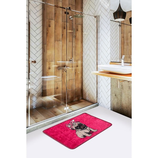 Rózsaszín fürdőszobai kilépő 40x60 cm Pink Pug – Foutastic-image-1