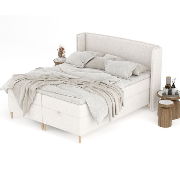 Krémszínű ágyneműtartós boxspring ágy 180x200 cm Monpelli – Maison de Rêve-image-4