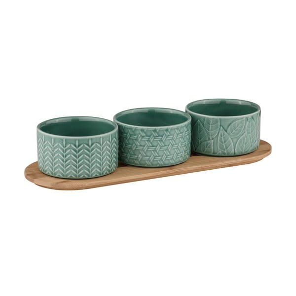 Türkiz porcelán-bambusz szervírozó tál készlet 3 db-os ø 10 cm Heath Jade – Ladelle
