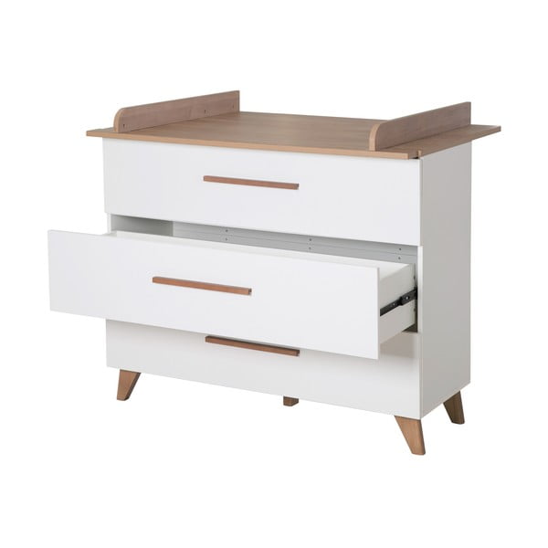 Fehér-natúr színű alacsony gyerek komód pelenkázó feltéttel, tölgyfa dekorral 110x98 cm – Roba-image-4