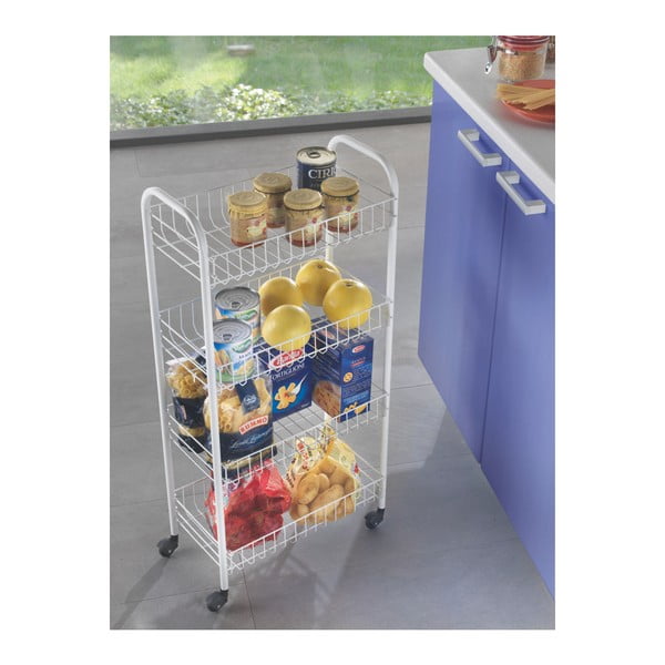 Fehér fém gurulós polcos állvány 41x84 cm Pisa – Metaltex-image-1