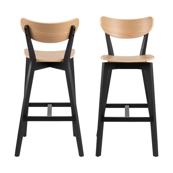 Fekete-natúr színű kaucsukfa bárszék szett 2 db-os 105 cm Roxby – Actona-image-4