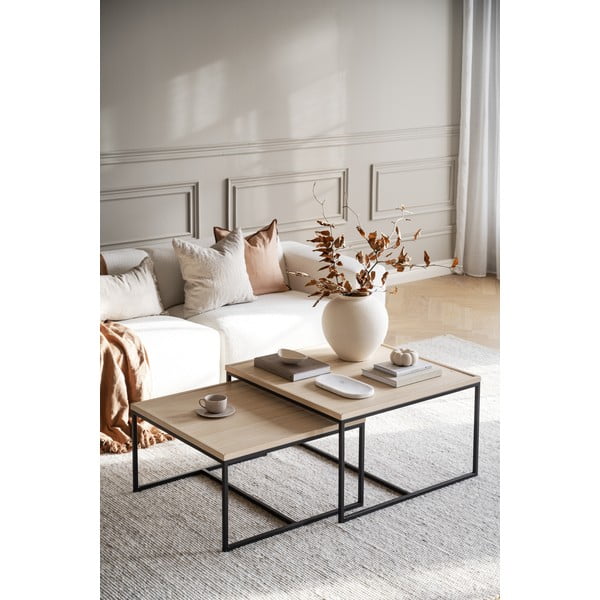 Natúr színű dohányzóasztal tölgyfa asztallappal ø 80 cm Deerfield – Rowico-image-1