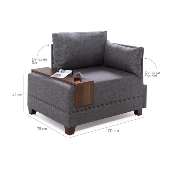 Martha szürke fotel jobb karfával és italtartóval - Balcab Home-image-1