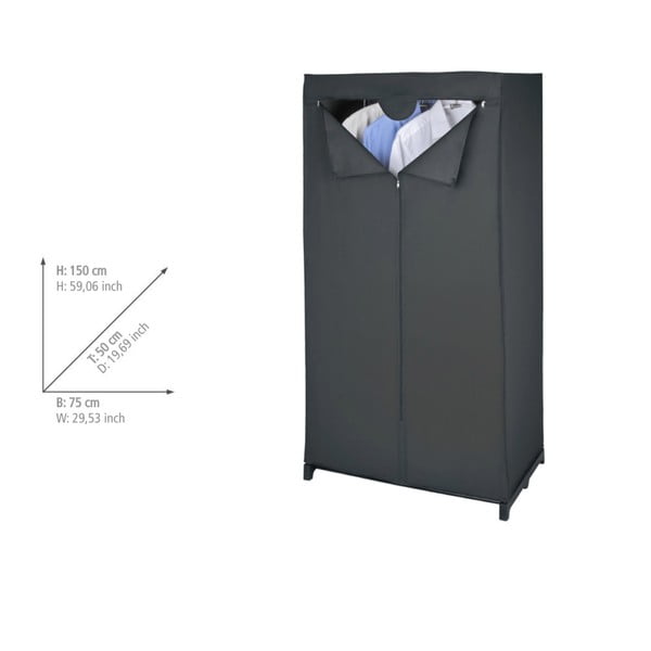 Fekete textil ruhásszekrény 75x150 cm Deep – Wenko-image-1