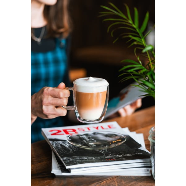 2 db-os duplafalú üveg csésze és csészealj készlet, 250 ml - Vialli Design-image-1