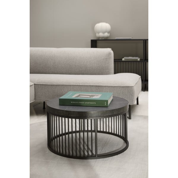 Fekete kerek dohányzóasztal márvány dekoros asztallappal ø 65 cm Strington – Actona-image-3