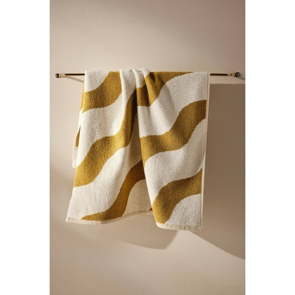 Sárga-krémszínű pamut törölköző 50x70 cm Waves – Jotex-image-1