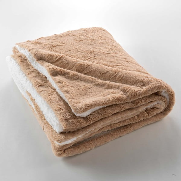 Világosbarna mikroplüss takaró 180x220 cm Foxy – douceur d'intérieur