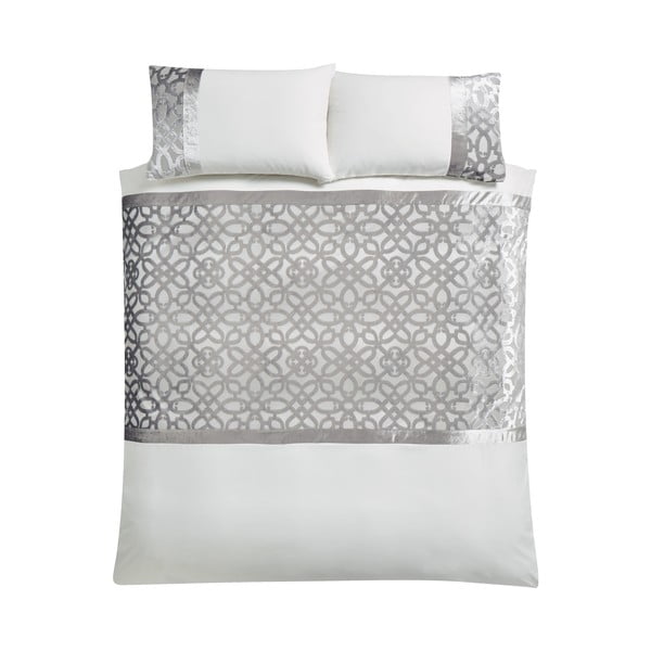 Krémszínű-szürkésbézs kétszemélyes-hosszabbított bársony ágyneműhuzat 230x220 cm Lattice Cut – Catherine Lansfield