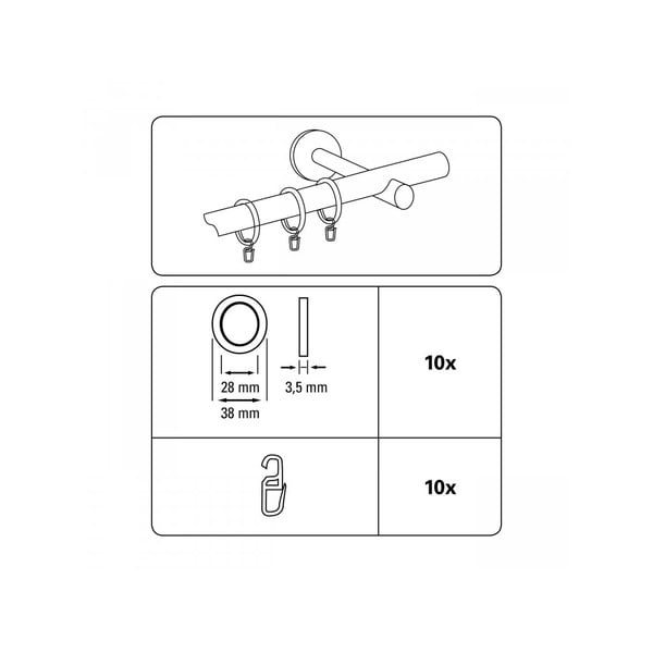 Függönykarika szett akasztókkal és betéttel 10 db-os Kreta - SP TREND-image-1