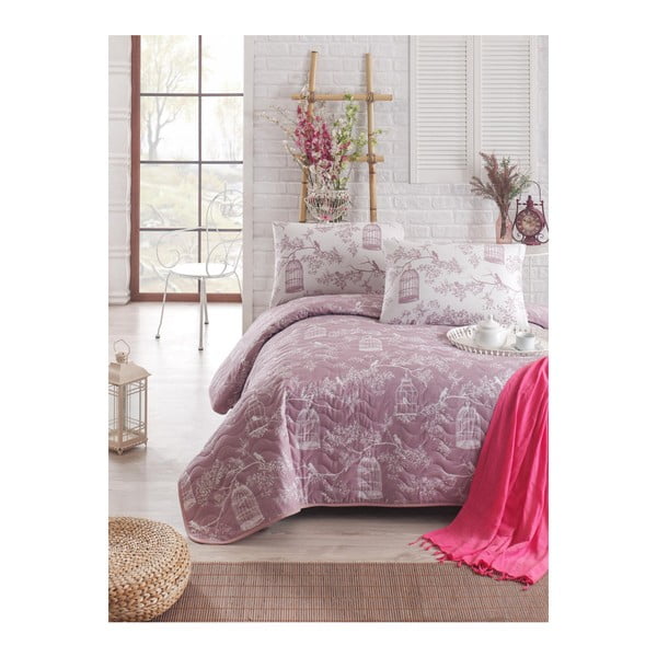 Samyeli lila steppelt könnyű ágytakaró párnahuzattal, 160 x 220 cm