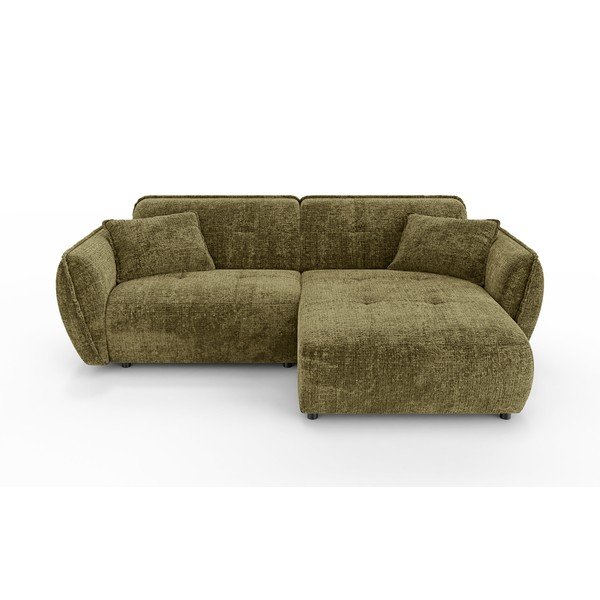 Zöld zsenília sarokkanapé (jobb oldali-heverő résszel) Nelia – Ropez