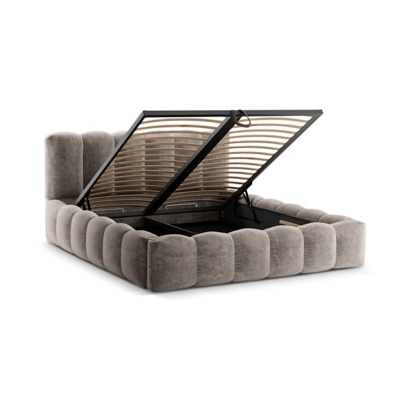 Világosbarna kárpitozott ágyneműtartós franciaágy ágyráccsal 180x200 cm Lupine – Micadoni Home-image-2