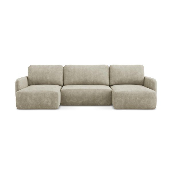 Bézs zsenília kinyitható-tárolóhelyes  sarokkanapé (U alakú) Lilo – Makamii