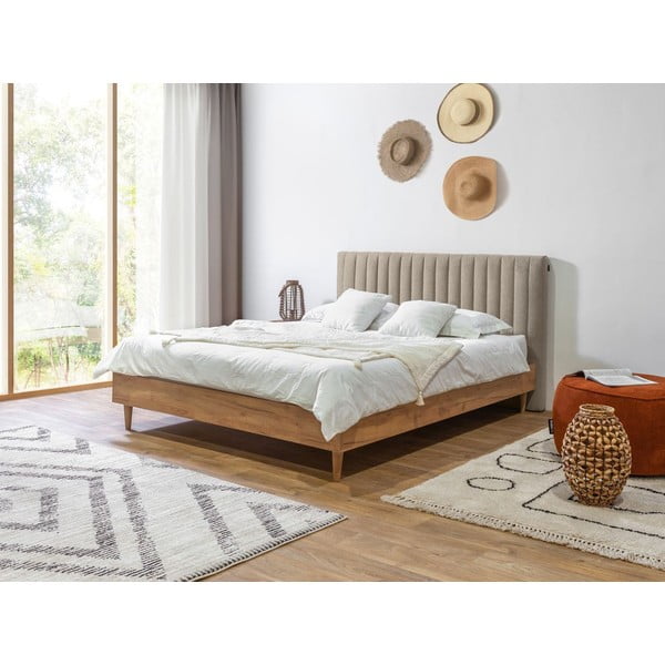 Bézs-natúr színű franciaágy ágyráccsal 160x200 cm Oceane – Bobochic Paris-image-1