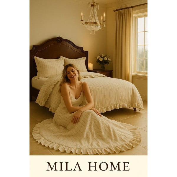 Bézs egyszemélyes renforcé pamut ágyneműhuzat 140x200 cm Amalia Striped – Mila Home Luxury-image-3