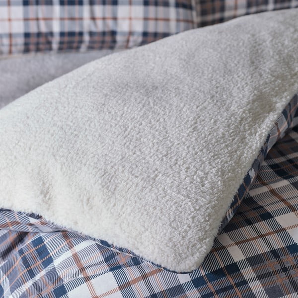 Kék-bézs kétszemélyes sherpa ágyneműhuzat 200x200 cm Cosy Sherpa Check – Catherine Lansfield-image-3