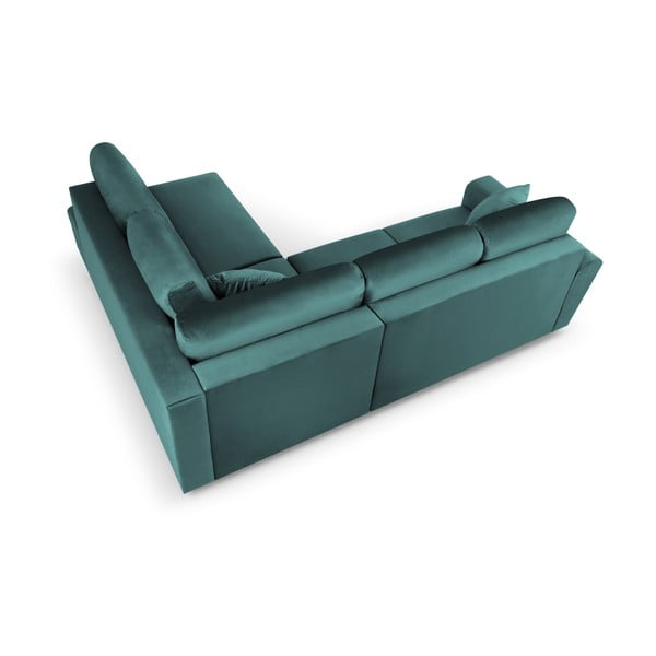 Petróleum színű bársony kinyitható tárolóhelyes sarokkanapé (jobb oldali-L alakú) Kyoto – Cosmopolitan Design-image-4