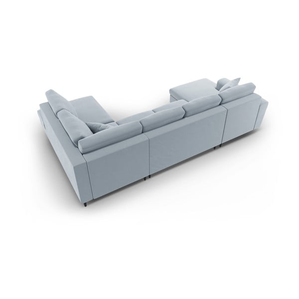 Világoskék bársony kinyitható tárolóhelyes sarokkanapé (jobb oldali-U alakú) Kyoto – Cosmopolitan Design-image-4