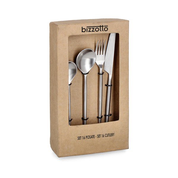 Ezüstszínű rozsdamentes acél négyszemélyes evőeszköz készlet 16 db-os Bronte – Bizzotto-image-1